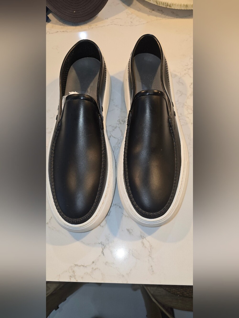 Men's Black Slip-On Loafers with White Sole Size 13